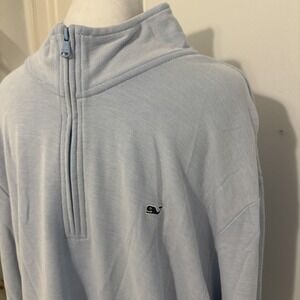 EUC Vineyard Vines 1/4 Zip Long Sleeve Shirt Light Blue PIQUE Logo XXL  Whale